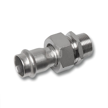 Śrubunek SANHA NiroSan Press z uszczelką trzyczęściowy, stal nierdzewna, 42 mm x 1 1/2'' (zw x GZ)