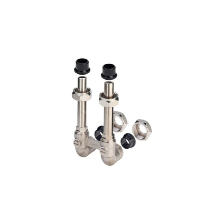 Moduł przyłączeniowy kątowy VIEGA 10977 mosiądz (niklowanie) 3/4'' wewnętrzne x 15 mm, rozstaw 50 mm do grzejników