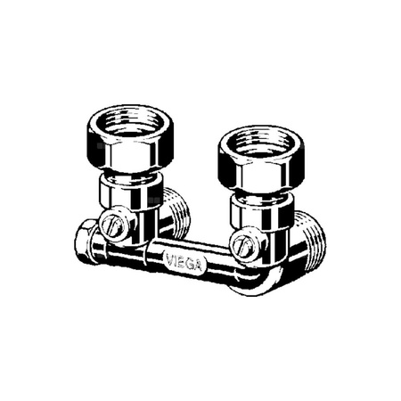 Moduł przyłączeniowy VIEGA 10970 mosiądz (niklowanie) 3/4'' zewnętrzne x 3/4'' Eurokonus, rozstaw 50 mm do grzejników