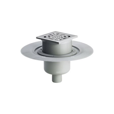 Wpust VIEGA 49511 z 1 przyłączem DN 50, odpływ poziomy, kratka 150x150mm stal