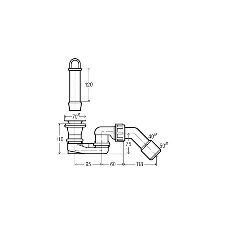 Varioplex-odpływ nr wzoru 6931.45 fi: 70 poziom wody: 120 DN: 40/50 do brodzików z otworem odpływowym fi 52
