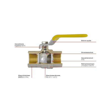 Zawór kulowy gazowy 1/2" GW-GW typ G61