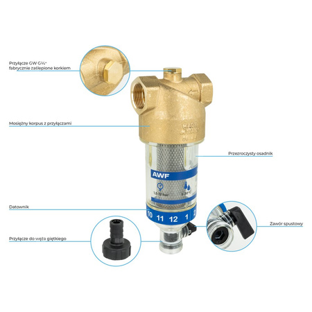 Filtr do wody AWF 120 z płukaniem ręcznym, GW G3/4''