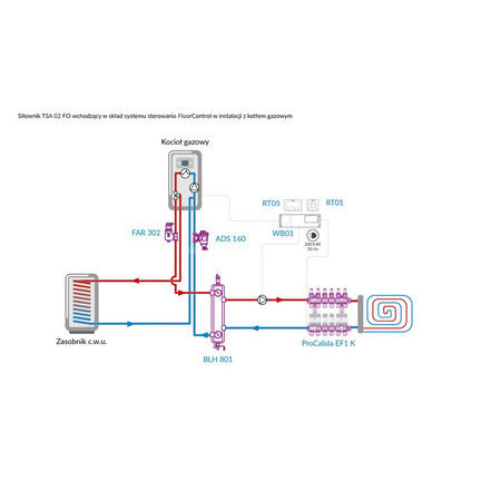Siłownik termoelektryczny TSA-02 FO, nakrętka M30 x 1,5 mm, 230 V AC, NC, funkcja sterowania ręcznego