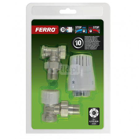 Komplet termostatyczny kątowy z zaworem z nastawą wstępną