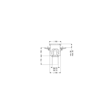 Wpust Ecoguss, DN 70, odpł. pionowy, z kratką nierdz. 138x138