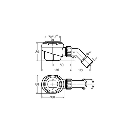Domoplex-odpływ jednostka funkcyjna nr wzoru 6929.1 DN: 40/50 H: 80 do brodzików z otworem odpływowym fi 65