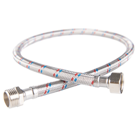 Wąż przyłączeniowy elastyczny FERRO z oplotem (stal), GW x GZ, 1/2'' x 1/2'', długość 100 mm, z uszczelką