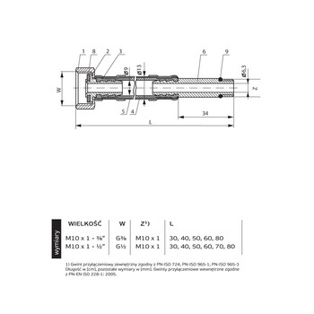 Wąż przyłączeniowy elastyczny PERFEXIM PHA-9145/L DN 8, GW x GZ, 1/2'' x M10, długość 800 mm