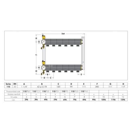Kompletny rozdzielacz geotermalny O11/4" X 2 obwody