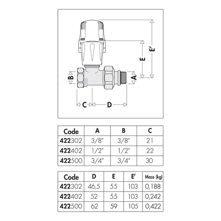 Prosty zawór grzejnikowy z nastawą wstepną do rur stalowych 3/8"