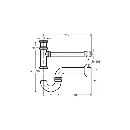 Syfon rurowy mosiądz chrom., nr wzoru 5611.02 G: 1¼ DN: 32