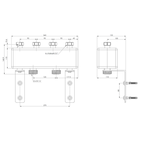 Rozdzielacz do instalacji c.o. AFRISO KSV 90-2 GZ 1 1/2'', 2-obieg. Nakrętka 1'', max. 50 kW