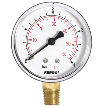 Manometr z rurką Bourdona FERRO 0/4 bar radialne 1/4'' fi 63 mm