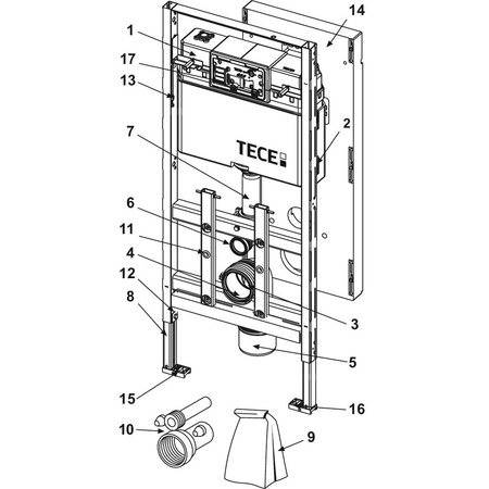 Stelaż podtynkowy do WC TECE lux, 1120 x 500 x 160 mm, regulowana wysokość, ze spłuczką