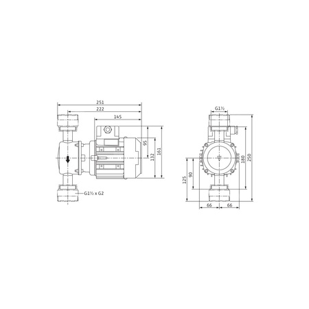 Pompa obiegowa WILO VeroLine-IP-Z 25/6 DM typu in-line z silnikiem znormalizowanym 50 Hz, moc silnika 0.12kW 0.7 A 2670 obr/min, wlot GZGW 1 1/2''