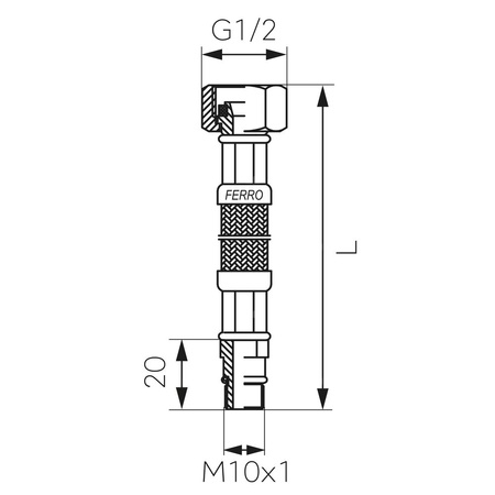 Wąż bateryjny w oplocie stalowym L-35 M10 x 1/2 krótki