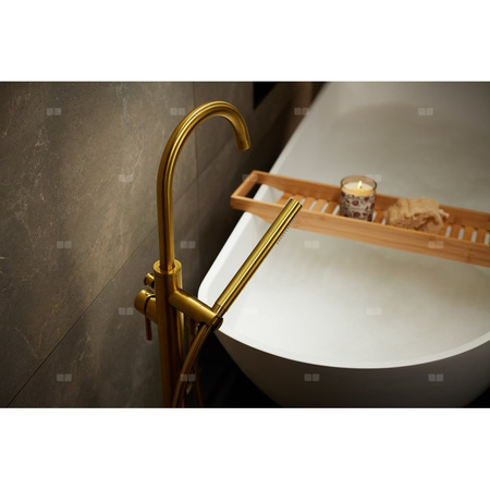 Bateria wannowa stojąca KFA Armatura MOZA, kolor złoty, montaż podłoga