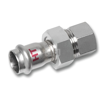 Śrubunek SANHA NiroSan Press Industry z uszczelką trzyczęściowy, stal nierdzewna, 22 mm x 1'' (zw x GW)