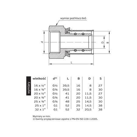 Mufa PERFEXIM 732, mosiądz, 16 x 1/2'' (zz x GW)