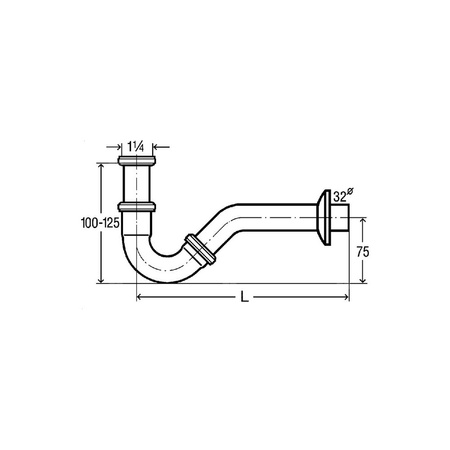 Syfon rurowy przeznaczenie: bidet, mosiądz, nr wzoru 5535 G: 1¼ DN: 32 L: 245 wykonanie: chromowane