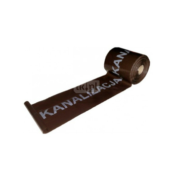 Folia ochronna QIK długość 100 m 200 mm, kolor brązowy, z napisem "KANALIZACJA"