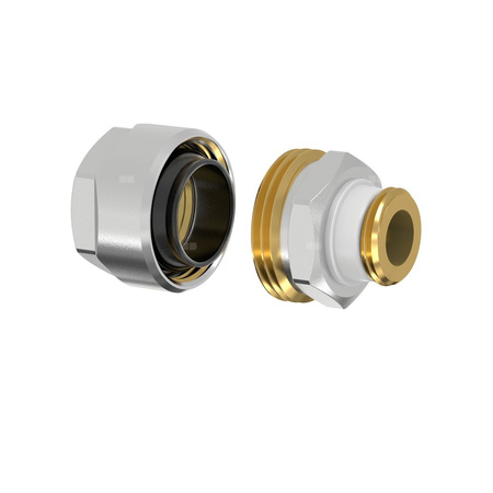 Złącze FLAMCO MEIBES PLUS DVGW dwuczęściowy, mosiądz (niklowanie) / mosiądz (niklowanie), 1'' (GZ gazowy walcowy x PZ), 55 mm z uszczelką, PN10 bar