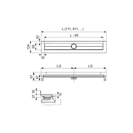 TECEdrainline - Rynny odpływowe proste z wygiętym kołnierzem i taśmą uszczelniająca Seal System 1200 mm