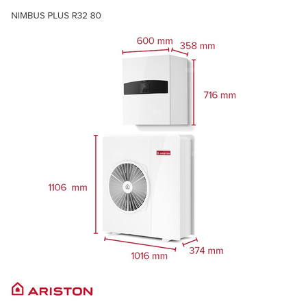 Pakiet - Pompa ciepła powietrzna powietrze-woda monoblok ARISTON NIMBUS PLUS M NET R32 7.4 kW 230 V + Moduł naścienny Sensys HD z łącznością Wi-FI