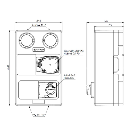 Grupa pompowa PrimoTherm K 180-2 DN25 GP 3-WM-SM, pompa Grundfos UPM3 Hybrid, zawór mieszający ARV Kvs Vario, siłownik ARM 343 ProClick