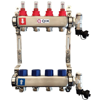 Rozdzielacz do ogrzewania podłogowego QIK BASIC II 8-obieg. inox GW 1'' x GZ 3/4'' + przepływomierz