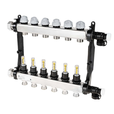 Rozdzielacz do ogrzewania podłogowego AFRISO ProCalida VA 1C 6-obieg. stal nierdzewna GZ 1'' x euroconus 3/4''