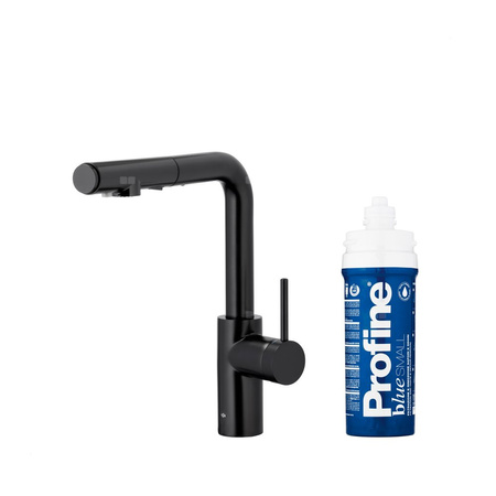 DUERO PURE BASIC PULL-OUT BATERIA KUCHENNA Z FUNKCJĄ FILTRACJI WODY I WYCIĄGANĄ WYLEWKĄ, CZARNA + ZESTAW FILTRUJĄCY PROFINE BLUE S