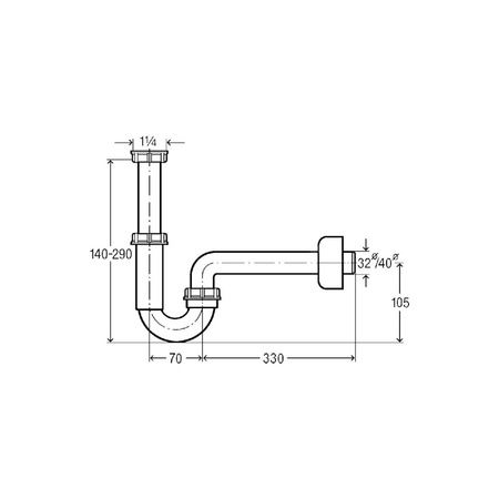 Syfon rurowy tworzywo sztuczne, nr wzoru 5611K G: 1¼ DN: 32