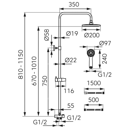 WIZARD Zestaw natryskowy z deszczownią, chrom