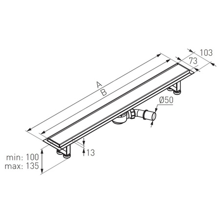 Odpływ liniowy 70 cm, pod płytkę, czarny