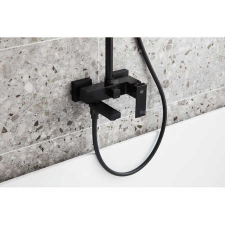 Deszczownia LOGON z baterią natryskową Black i składaną wylewką