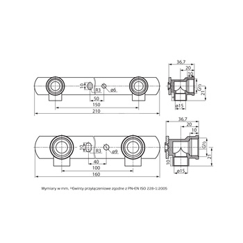 5119 O15xG1/2x150 PN16 Łączniki instalacyjne O15xG1/2 końcówki do kapilarnego lutowania miękkiego EN 1254-1, EN 1254-4