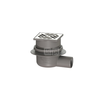 Wpust KESSEL Classic z 1 przyłączem DN 50, odpływ poziomy (zdejmowany), kratka 100x100mm stal nierdzewna