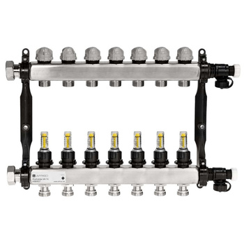 Rozdzielacz do ogrzewania podłogowego AFRISO ProCalida VA 1C 7-obieg. stal nierdzewna GZ 1'' x euroconus 3/4''