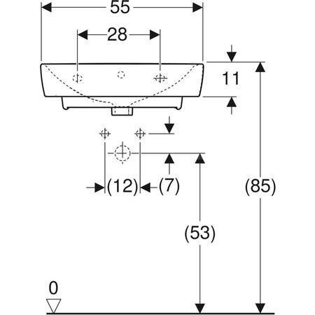 Umywalka Koło Rekord, kształt geometryczny: 55x42cm, Otwór na baterię=Na środku, Przelew=Widoczny, Biały