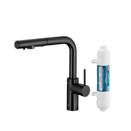 DUERO PURE BASIC PULL-OUT BATERIA KUCHENNA Z FUNKCJĄ FILTRACJI WODY I WYCIĄGANĄ WYLEWKĄ, CZARNA + FILTR HYDRO+
