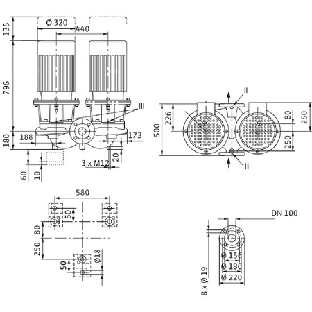 Pompa obiegowa WILO CronoTwin-DL 100/150-15/2-S1 typu in-line z silnikiem znormalizowanym 50 Hz, moc silnika 15kW 26.8 A 2900 obr/min, wlot Kołnierz DN 100