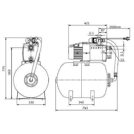 Wilo-HiMulti 3 H 100/2-25 pompa do wody deszcz., pitnej, norm.zasys., sterownik, zbiornik ciśn. 100l