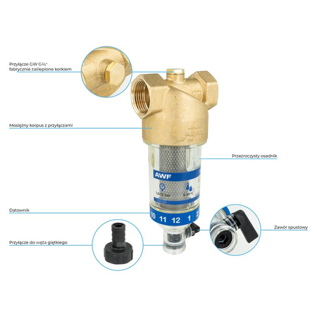Filtr do wody AWF 130 z płukaniem ręcznym, GW G1''
