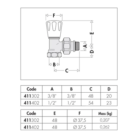 Grzejnikowy ręczny zawór kątowy do rur stalowych 1/2"