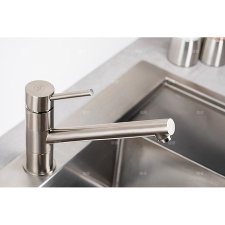 Bateria zlewozmywakowa stojąca KFA Armatura ANDRA, obrot. wylewka, kolor inox, mosiądz