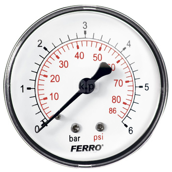 Manometr z rurką Bourdona FERRO 0-6 bar aksjalne 1/4'' fi 63 mm