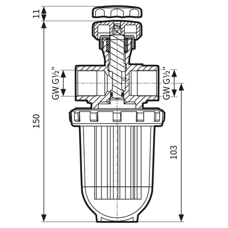 Filtr olejowy AFRISO Z 1/2 - 500 Si dwururowy fi 1/2'' x 1/2'' GW x GW, z wkładem plastikowym, maks. przepływ 310 l/h