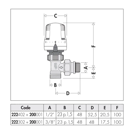 Grzejnikowy zawór termostatyczny kątowy do rur miedzianych oraz z tworzyw sztucznych 3/8"